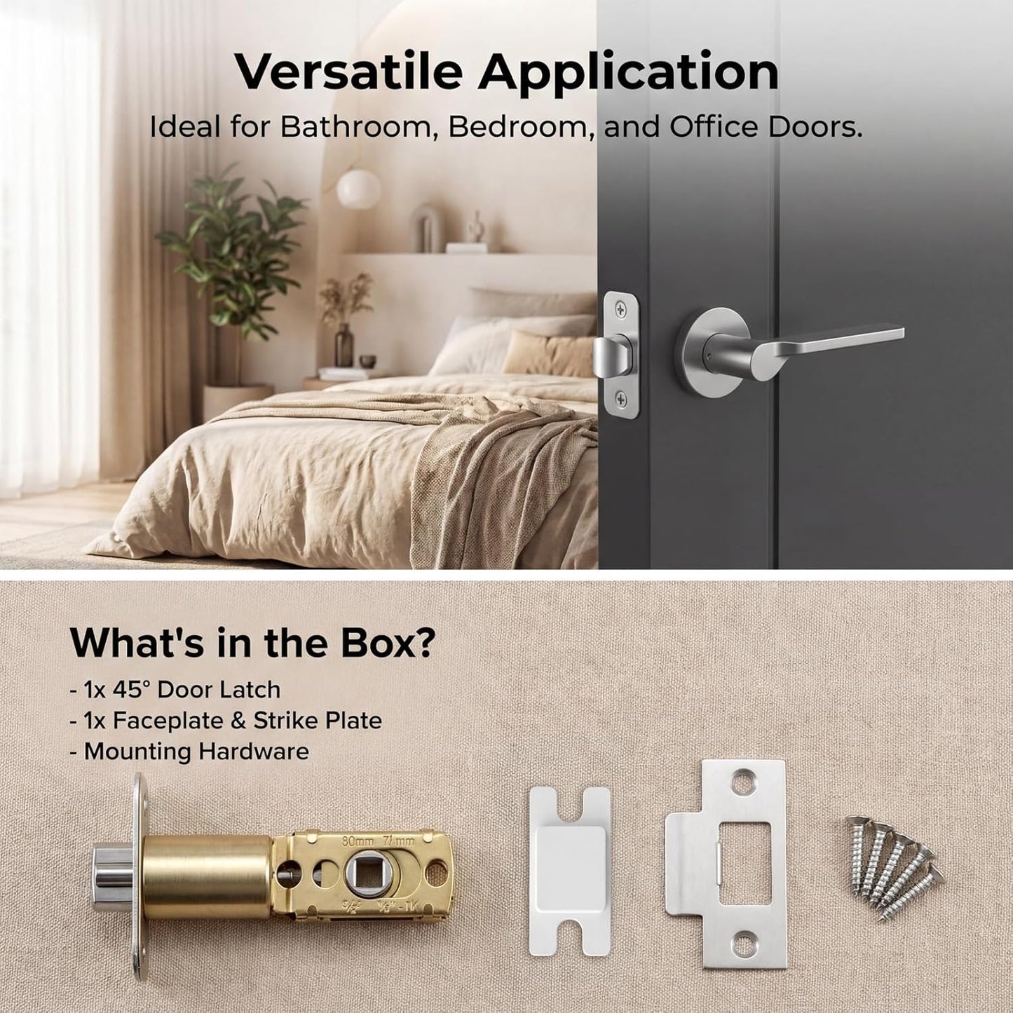 Adjustable Deadlatch 2-3/8''(60mm) or 2-3/4''(70mm), Adjustable Door Latch Entry Door Lock 45 degrees Turning V1258-DP02-B-1055