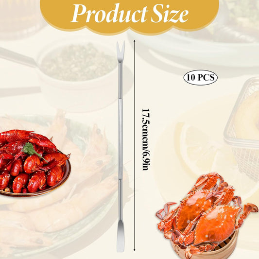 Stainless Steel Seafood Tools - 8 Piece Set, Lobster & Crab Picks, Oyster & Escargot Forks, Silver Crab V1258-DP02-B-1059