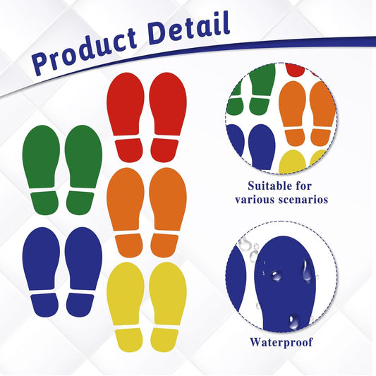 18 Pairs Colorful Floor Decals - Size Shoes Footprints for Classroom & Office - Guide Directions V1258-DP02-B-1065