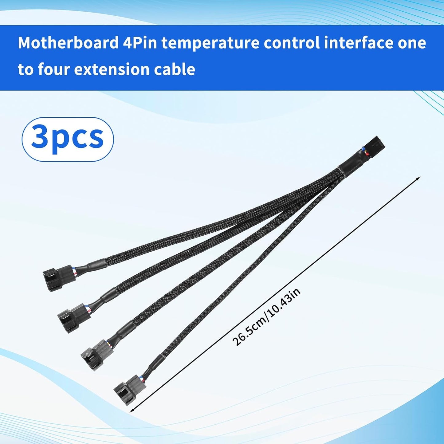3 PCS Fan Splitter 4 Pin+3 Pin Computer PC Case PWM Fan Splitter Cable 1 to 4 V1258-DP02-B-1067