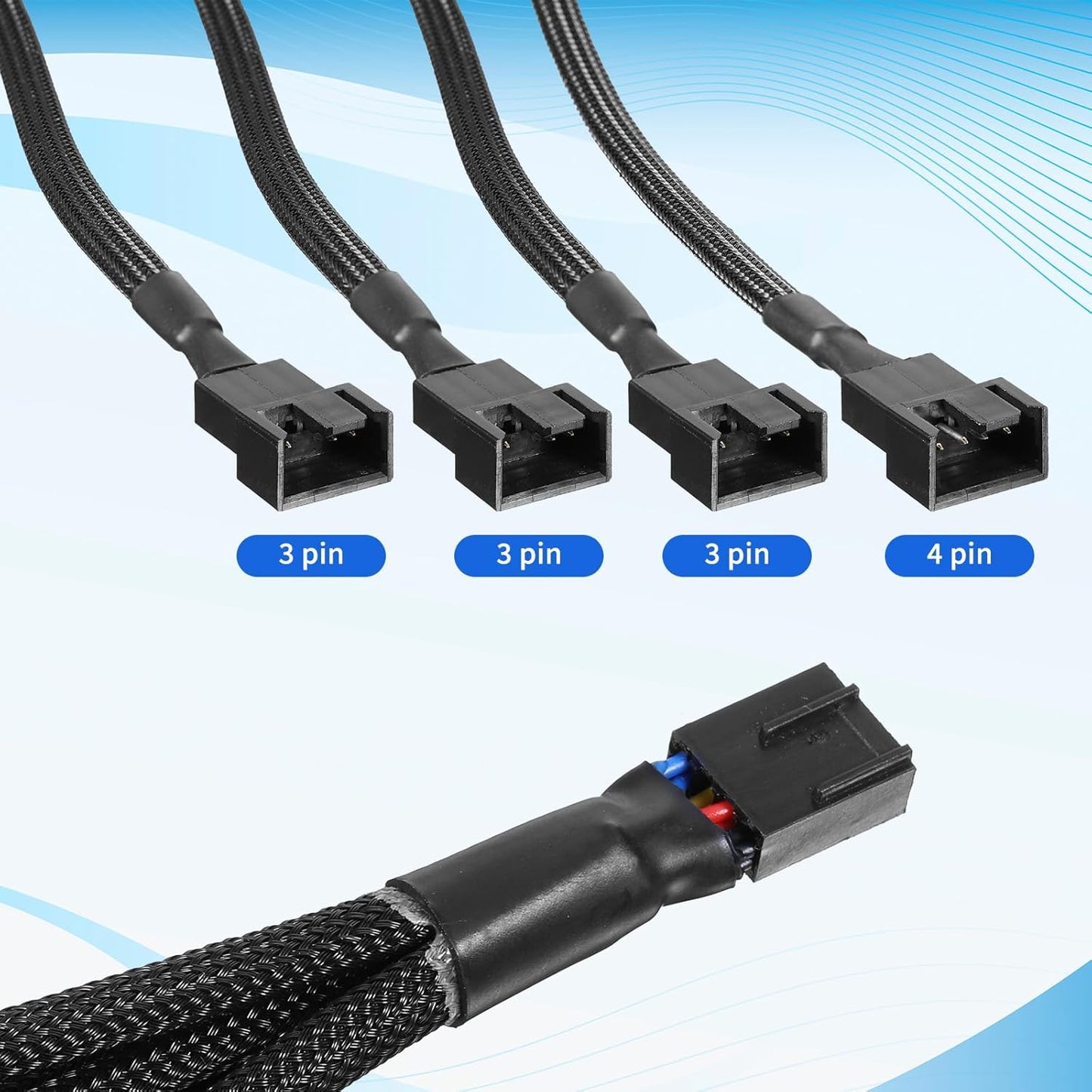 3 PCS Fan Splitter 4 Pin+3 Pin Computer PC Case PWM Fan Splitter Cable 1 to 4 V1258-DP02-B-1067