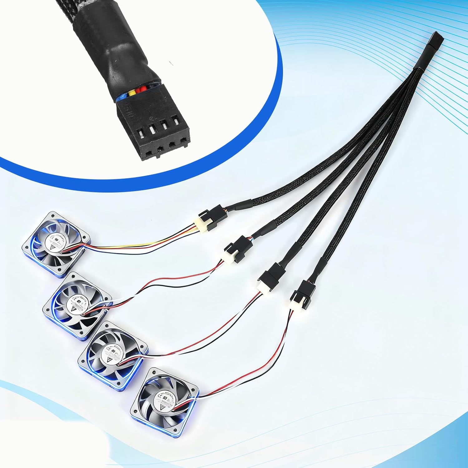 3 PCS Fan Splitter 4 Pin+3 Pin Computer PC Case PWM Fan Splitter Cable 1 to 4 V1258-DP02-B-1067