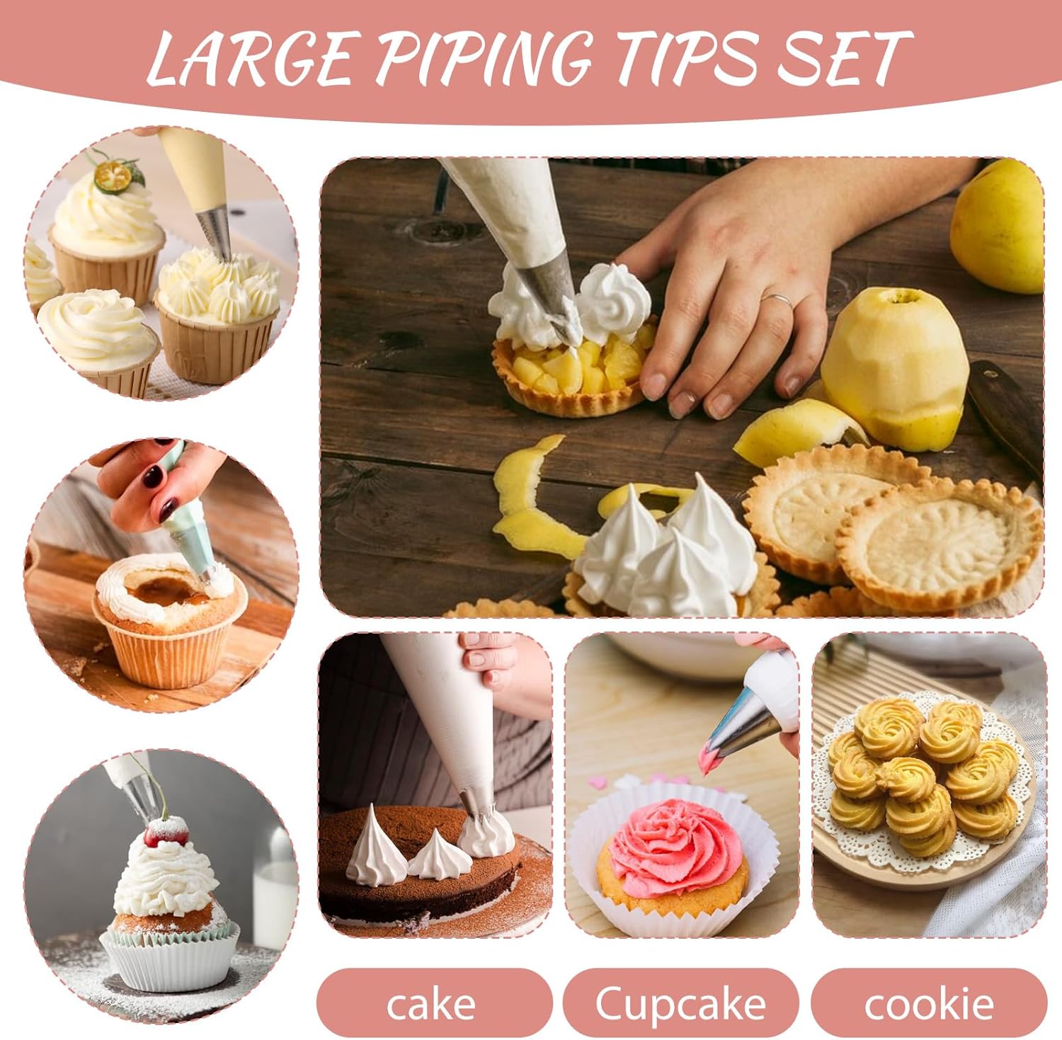 8 Pcs Large Piping Tips Set, Stainless Steel Cake Decorating Tips Set with 10pcs Piping Bag Pastry Cake V1258-DP02-B-1069