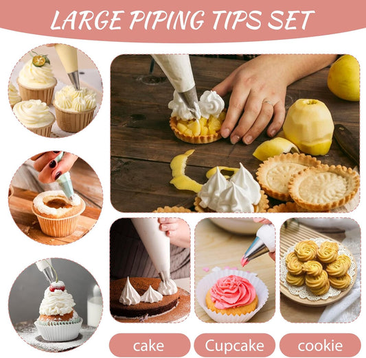 8 Pcs Large Piping Tips Set, Stainless Steel Cake Decorating Tips Set with 10pcs Piping Bag Pastry Cake V1258-DP02-B-1069