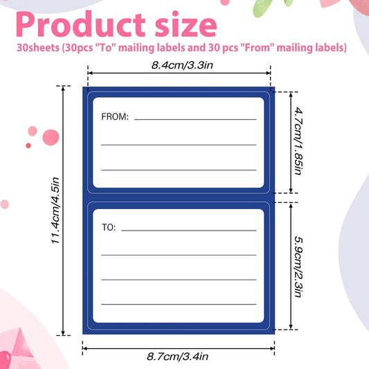 Mailing Labels for Packages, 120 Pcs Return Address Stickers Blank Self Adhesive to from Stickers Mail V1258-DP02-B-1070
