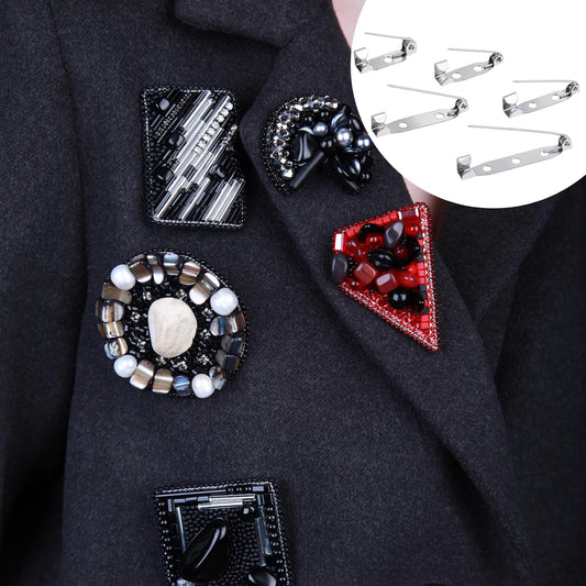 150 Pcs Brooch Pin Backs Kit, 5 Sizes Silver Safety Bar Pins for Crafts Metal Flat Back Locking Clasp Clasp V1258-DP02-B-1071