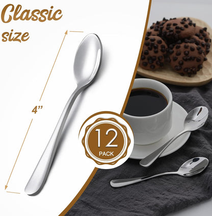 12-Piece Demitasse Espresso Spoons, 4 Inches Stainless Steel Mini Coffee Spoons V1258-DP02-B-108