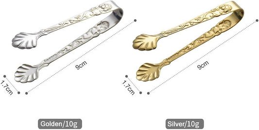 Gold Mini Serving Tongs, Vintage Rose Relief Handle Ice Cube Clips Sugar Tongs, Stainless Steel Sugar Cube V1258-DP02-B-1087