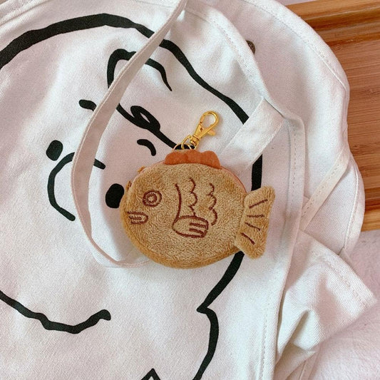 1Pc Brown Cute Plush Coin Purse Keychain, Mini Wrist Purse Bag, Japanese Creative Adjustable Soft Taiyaki V1258-DP02-B-1089
