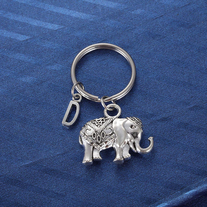 Initial Elephant Charm Keychain Elephant Keyring Elephant Lover Accessory Strength Friendship Gift for Girls V1258-DP02-B-1096