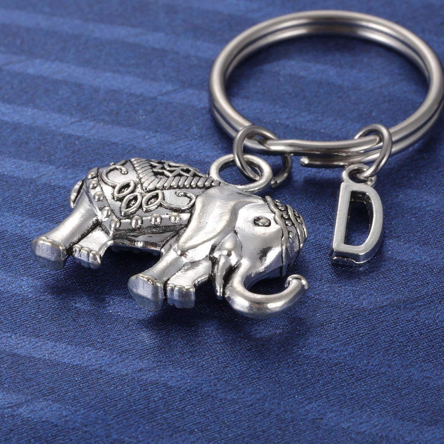 Initial Elephant Charm Keychain Elephant Keyring Elephant Lover Accessory Strength Friendship Gift for Girls V1258-DP02-B-1096