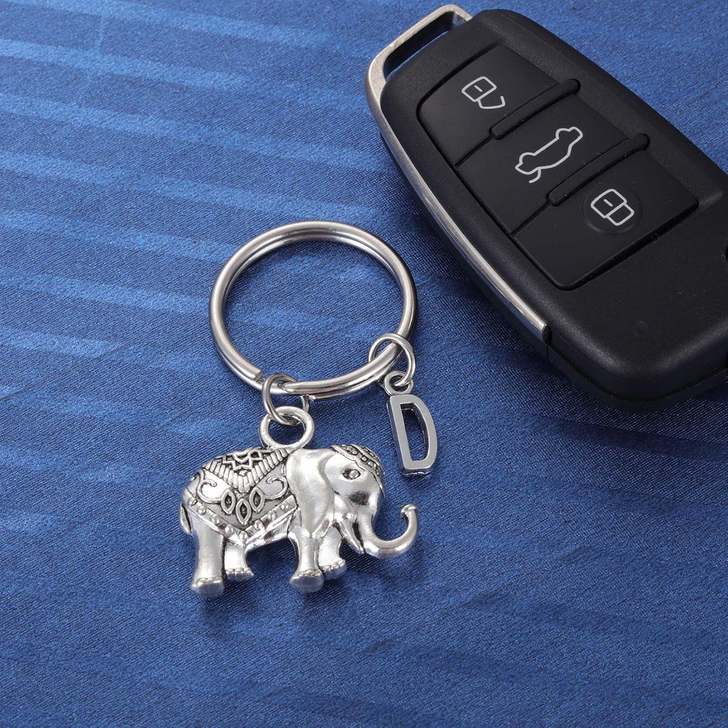 Initial Elephant Charm Keychain Elephant Keyring Elephant Lover Accessory Strength Friendship Gift for Girls V1258-DP02-B-1096