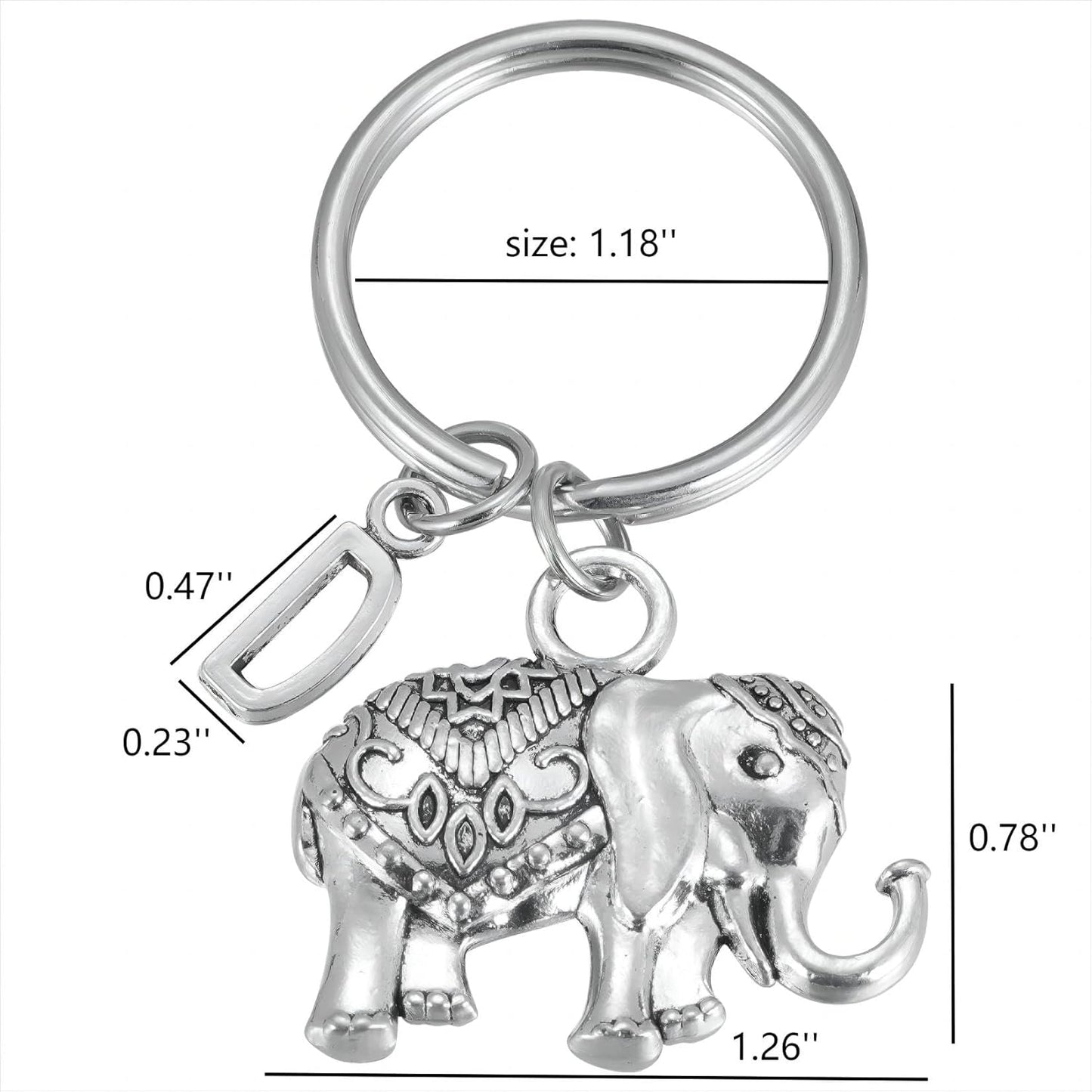 Initial Elephant Charm Keychain Elephant Keyring Elephant Lover Accessory Strength Friendship Gift for Girls V1258-DP02-B-1096