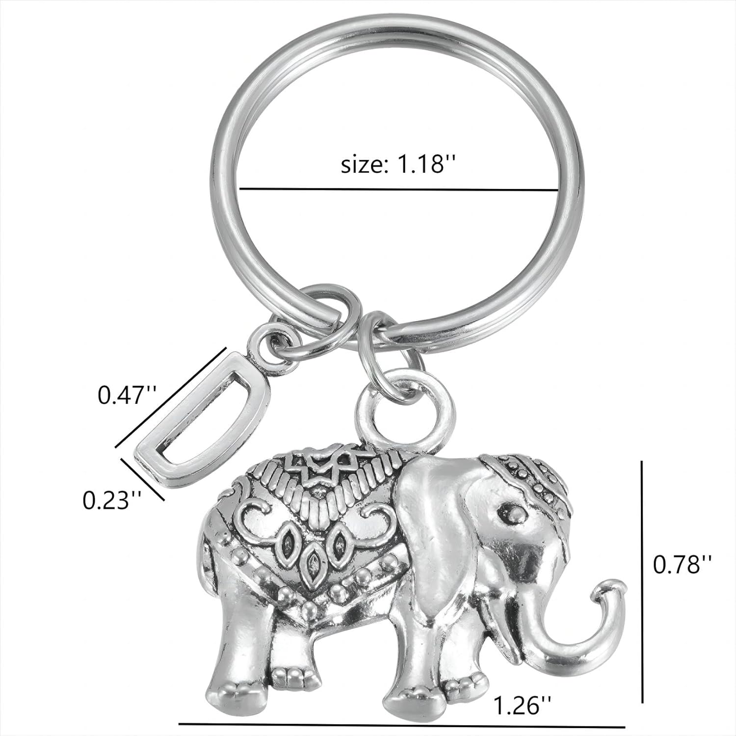 Initial Elephant Charm Keychain Elephant Keyring Elephant Lover Accessory Strength Friendship Gift for Girls V1258-DP02-B-1096