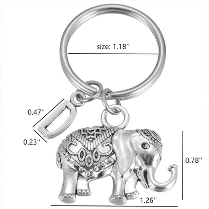 Initial Elephant Charm Keychain Elephant Keyring Elephant Lover Accessory Strength Friendship Gift for Girls V1258-DP02-B-1096