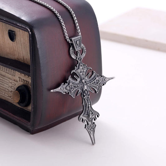 Kvekstio Vintage Gothic Skull Cross Pendant Necklace for Women Men, Halloween Party Cosplay Accessory, Punk V1258-DP02-B-1099