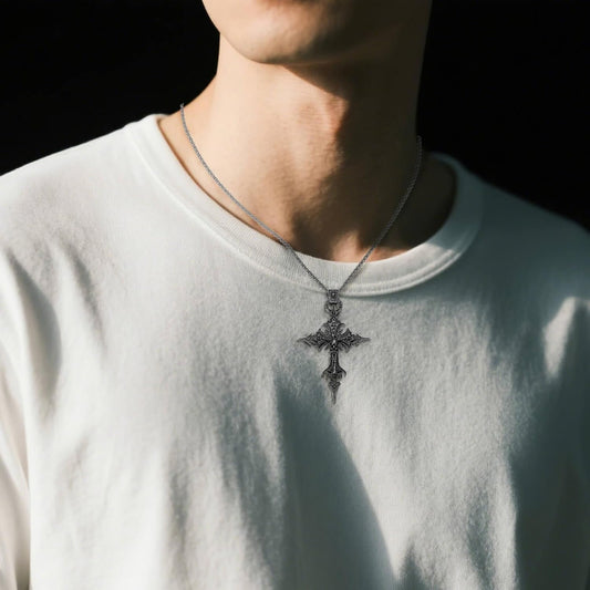 Kvekstio Vintage Gothic Skull Cross Pendant Necklace for Women Men, Halloween Party Cosplay Accessory, Punk V1258-DP02-B-1099