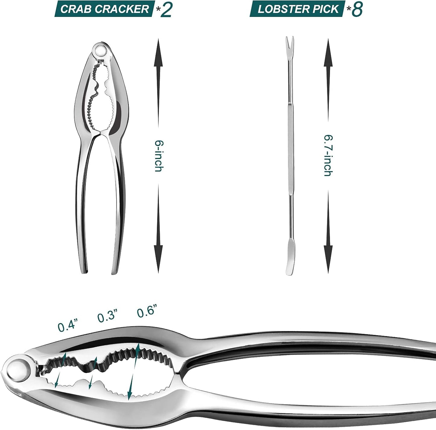 Lobster Crackers and Picks Set, 10-Piece Crab Leg Cracker Tools - Stainless Steel Seafood Crackers & Forks V1258-DP02-B-110