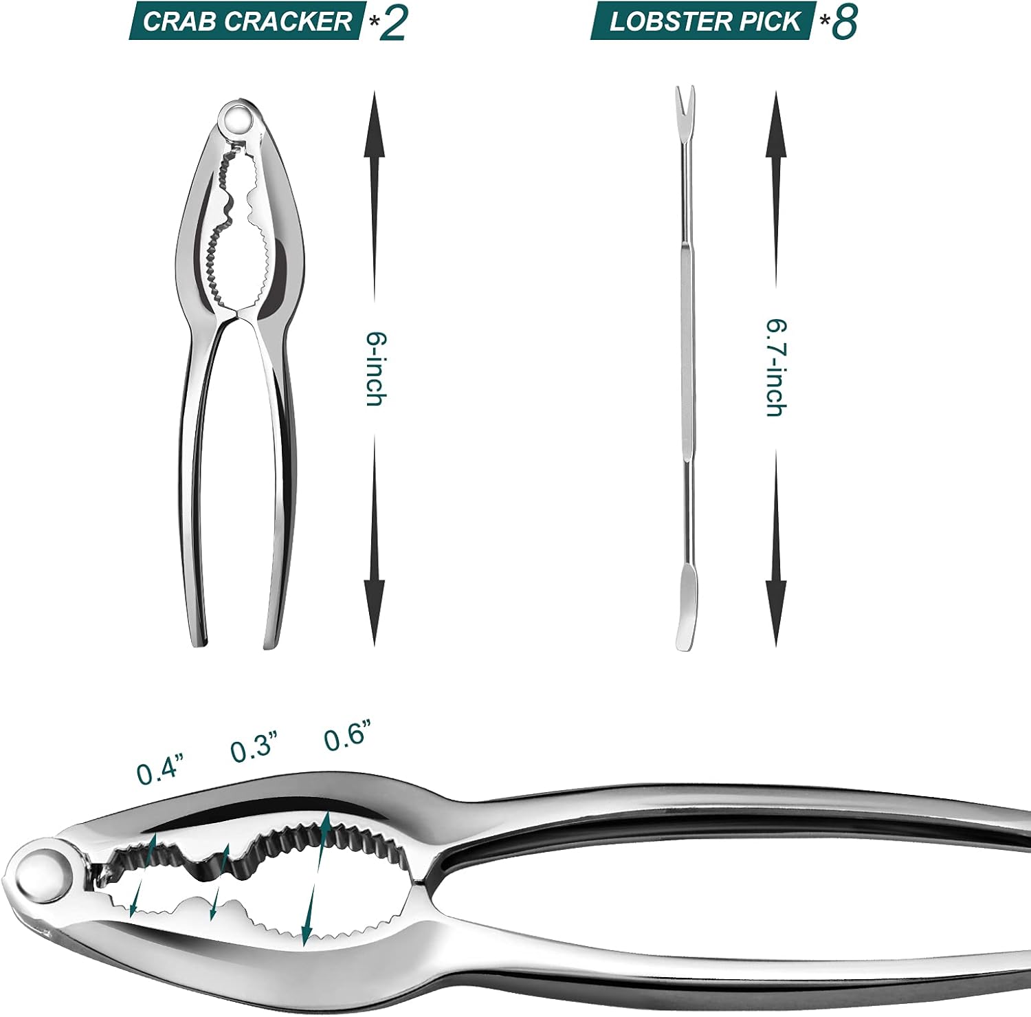 Lobster Crackers and Picks Set, 10-Piece Crab Leg Cracker Tools - Stainless Steel Seafood Crackers & Forks V1258-DP02-B-110