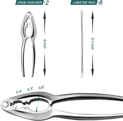 Lobster Crackers and Picks Set, 10-Piece Crab Leg Cracker Tools - Stainless Steel Seafood Crackers & Forks V1258-DP02-B-110
