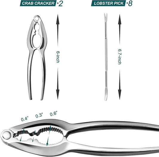 Lobster Crackers and Picks Set, 10-Piece Crab Leg Cracker Tools - Stainless Steel Seafood Crackers & Forks V1258-DP02-B-110