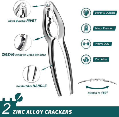 Lobster Crackers and Picks Set, 10-Piece Crab Leg Cracker Tools - Stainless Steel Seafood Crackers & Forks V1258-DP02-B-110