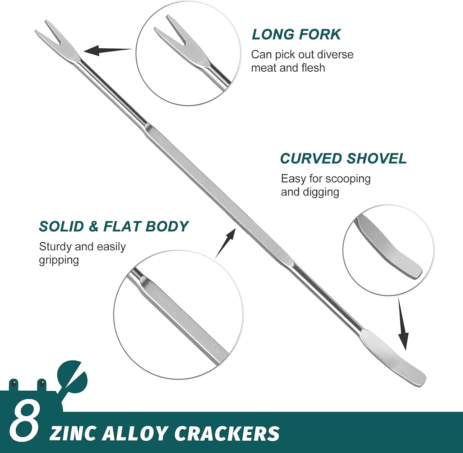 Lobster Crackers and Picks Set, 10-Piece Crab Leg Cracker Tools - Stainless Steel Seafood Crackers & Forks V1258-DP02-B-110