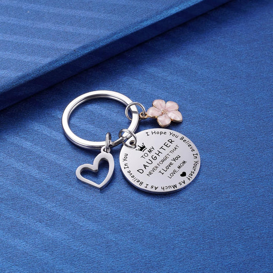 to My Daughter Keychain Gifts, Inspirational Graduation for Daughters from Mom, Sweet 16 18th 21st Birthday I V1258-DP02-B-1100