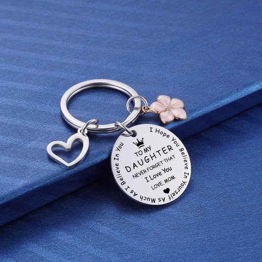 to My Daughter Keychain Gifts, Inspirational Graduation for Daughters from Mom, Sweet 16 18th 21st Birthday I V1258-DP02-B-1100
