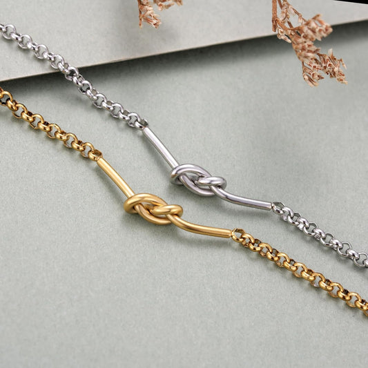 Kvekstio Set of 2 Friendship Knot Bracelets for Women - Gold & Silver Matching Chain Bracelets for Best V1258-DP02-B-1106