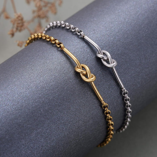 Kvekstio Set of 2 Friendship Knot Bracelets for Women - Gold & Silver Matching Chain Bracelets for Best V1258-DP02-B-1106