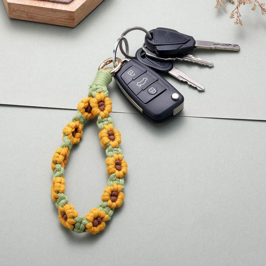 Kvekstio Macrame Keychain Wristlet Keychain, Weavea Floral Keyring Holder Bracelet Cute Lanyard Key Chain for V1258-DP02-B-1108