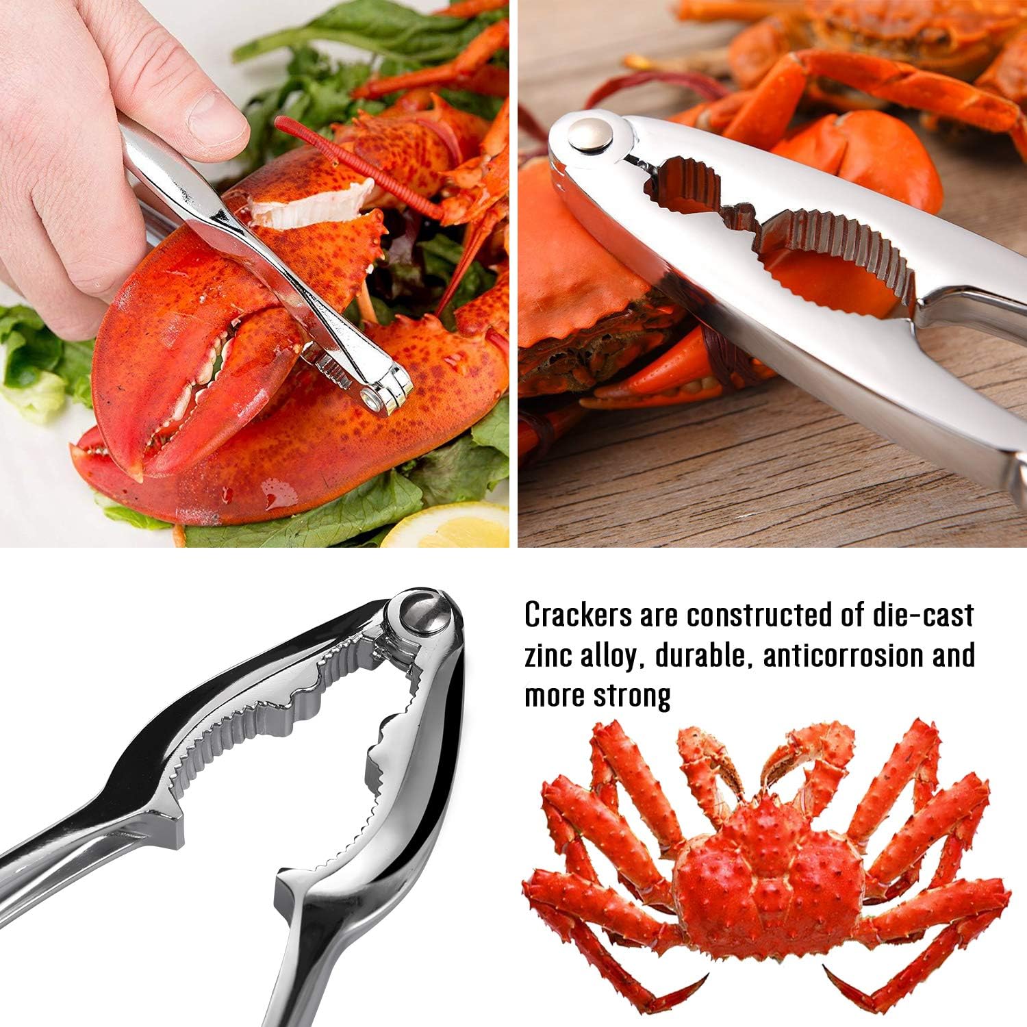 4-Person Seafood Tools Set includes 2 Crab Crackers, 4 Lobster Shellers, 4 Crab Leg Forks/Picks and 1 Seafood V1258-DP02-B-111