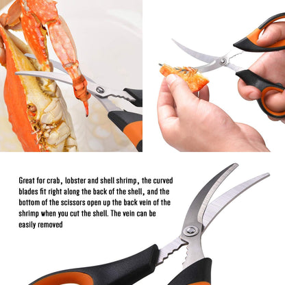 4-Person Seafood Tools Set includes 2 Crab Crackers, 4 Lobster Shellers, 4 Crab Leg Forks/Picks and 1 Seafood V1258-DP02-B-111