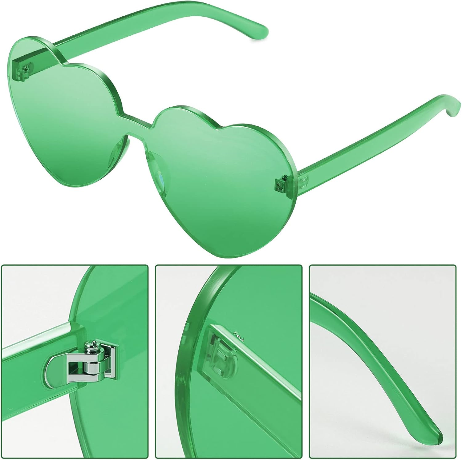 Maxdot 2 Pieces Heart Shape Rimless Sunglasses Transparent Candy Color Frameless Glasses Love Eyewear V1258-DP02-B-1112