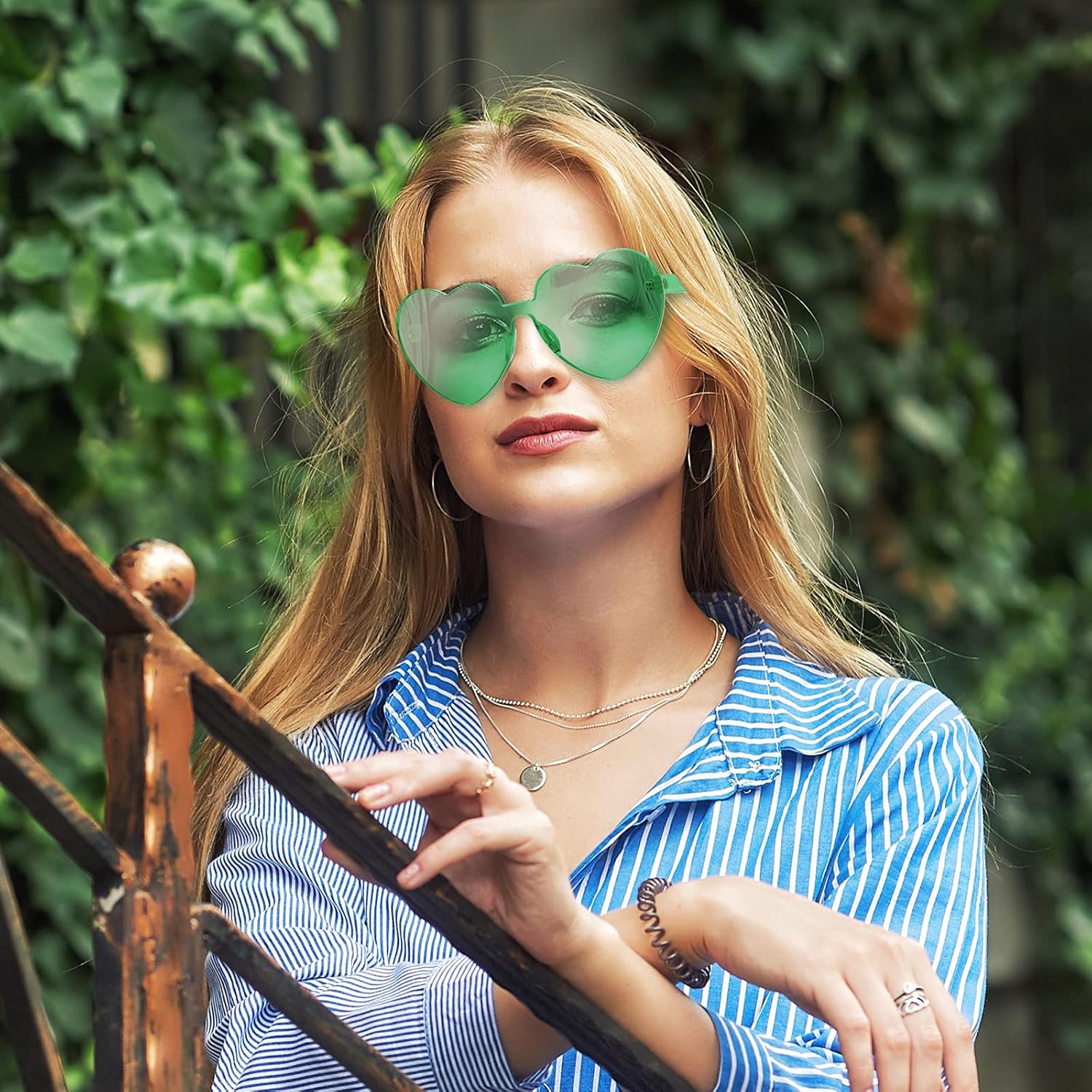 Maxdot 2 Pieces Heart Shape Rimless Sunglasses Transparent Candy Color Frameless Glasses Love Eyewear V1258-DP02-B-1112