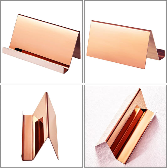 Maxdot Rose Gold Business Card Holders Stainless Steel Name Cards Display Stand Desktop Rack Organizer for V1258-DP02-B-1115