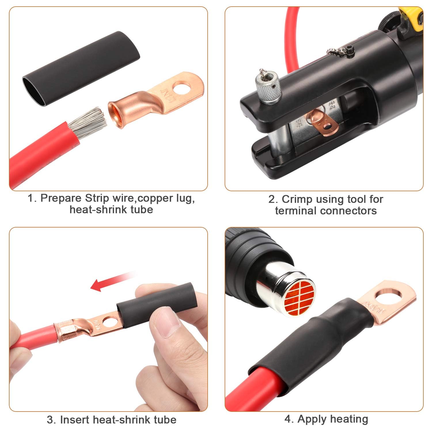 Maxdot 10 Pack UL Test Wire Lugs 8 Gauge Stud Ring Terminals Heavy Duty Copper Crimp Lugs Welding Cable Bare V1258-DP02-B-1117