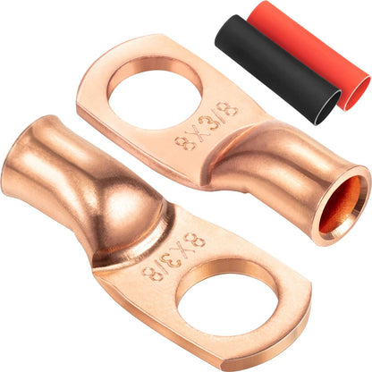 Maxdot 10 Pack UL Test Wire Lugs 8 Gauge Stud Ring Terminals Heavy Duty Copper Crimp Lugs Welding Cable Bare V1258-DP02-B-1117