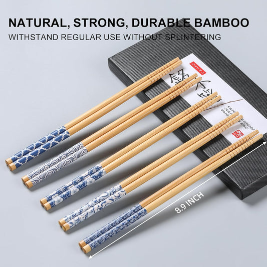 10 Pairs Reusable Bamboo Chopsticks, Japanese Style Natural Bamboo Wooden Chopstick Classic Style Chop Stick V1258-DP02-B-112
