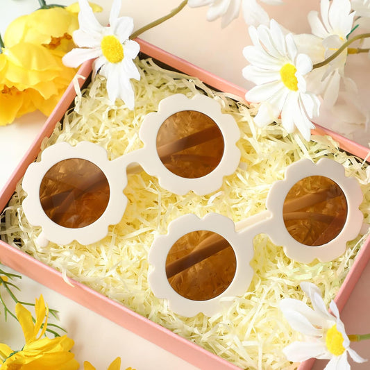 Landhoow 2 Pcs Flower Girl Sunglasses Kids Round Sunglasses Flower Girl Proposal Gift Cute Glasses for V1258-DP02-B-1120