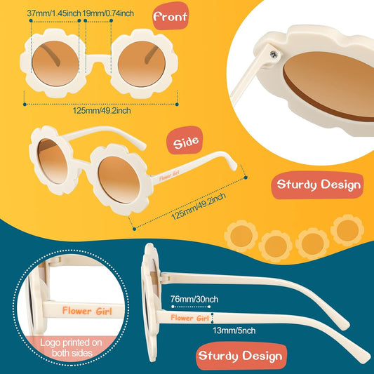 Landhoow 2 Pcs Flower Girl Sunglasses Kids Round Sunglasses Flower Girl Proposal Gift Cute Glasses for V1258-DP02-B-1120