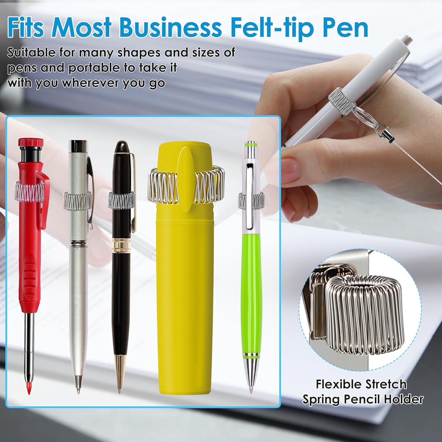 Landhoow 2 Pcs Retractable Pull Pen Pencil Holder, 27.5'' Retractable Pen Holder for Carpenters, Workers, V1258-DP02-B-1122