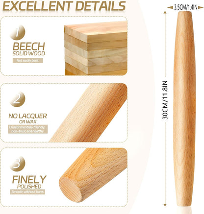 Classic French Rolling Pin for Baking - Beech Wood Tapered Rolling Pin Dough Roller for Pizza Dough, Pie V1258-DP02-B-114