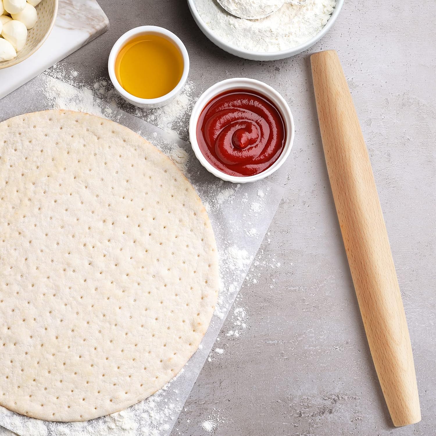 Classic French Rolling Pin for Baking - Beech Wood Tapered Rolling Pin Dough Roller for Pizza Dough, Pie V1258-DP02-B-114