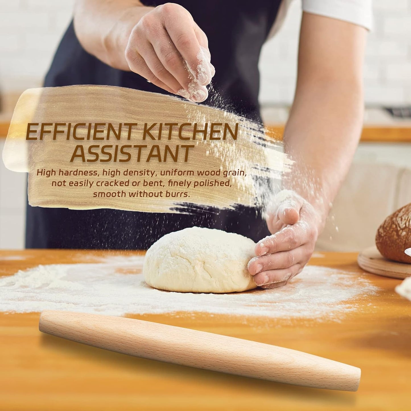 Classic French Rolling Pin for Baking - Beech Wood Tapered Rolling Pin Dough Roller for Pizza Dough, Pie V1258-DP02-B-114