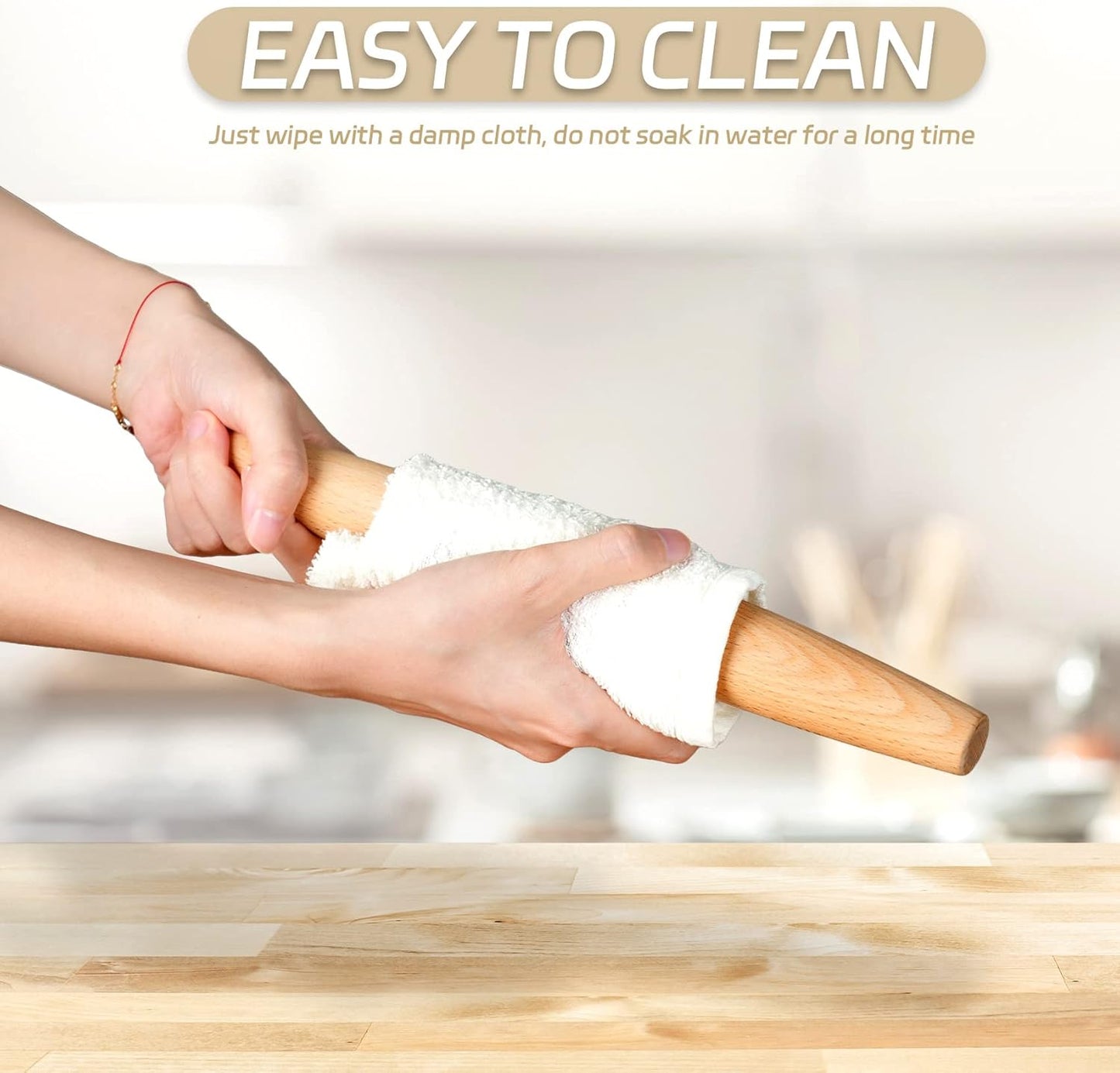 Classic French Rolling Pin for Baking - Beech Wood Tapered Rolling Pin Dough Roller for Pizza Dough, Pie V1258-DP02-B-114