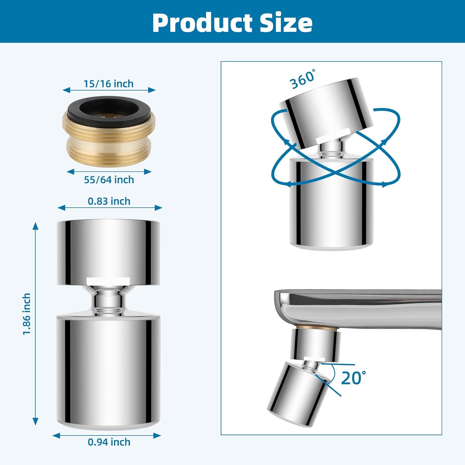 NSF/ANSI/CAN 61 Certified Faucet Aerator, CUPC Certification 360 degrees Twist Kitchen Sink Aerator, V1258-DP02-B-1154