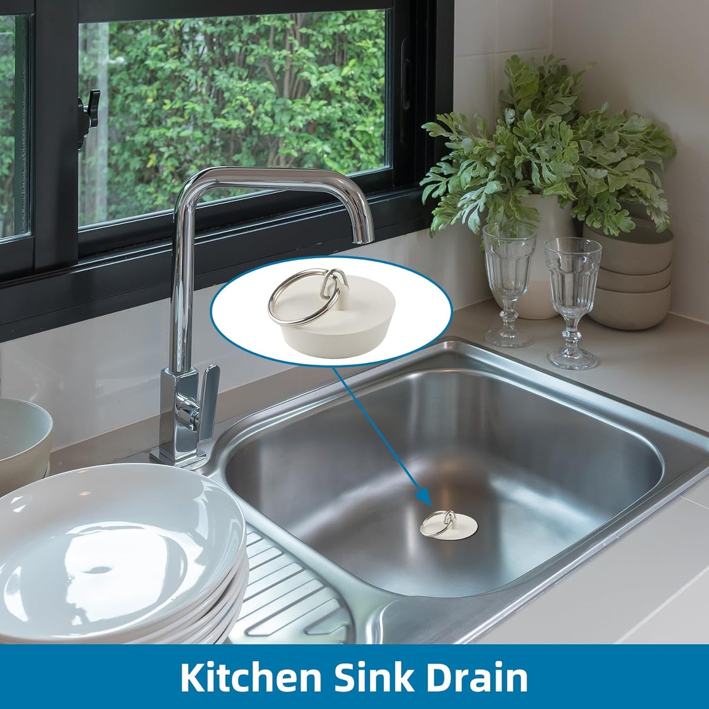 6 Pieces Drain Stopper, Rubber Kitchen Sink Drain, Sink Stopper Drain Plug with Pull Ring for Kitchen, V1258-DP02-B-1155