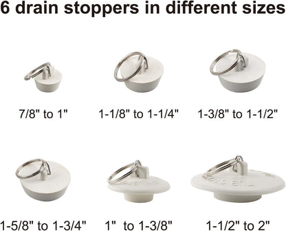 6 Pieces Drain Stopper, Rubber Kitchen Sink Drain, Sink Stopper Drain Plug with Pull Ring for Kitchen, V1258-DP02-B-1155